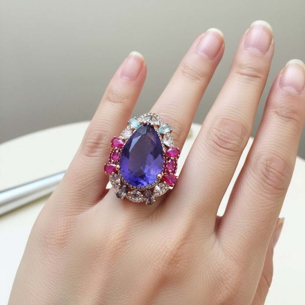 D'Joy Multi Gemstone Ring Size 7 Rose Gold Vermeil